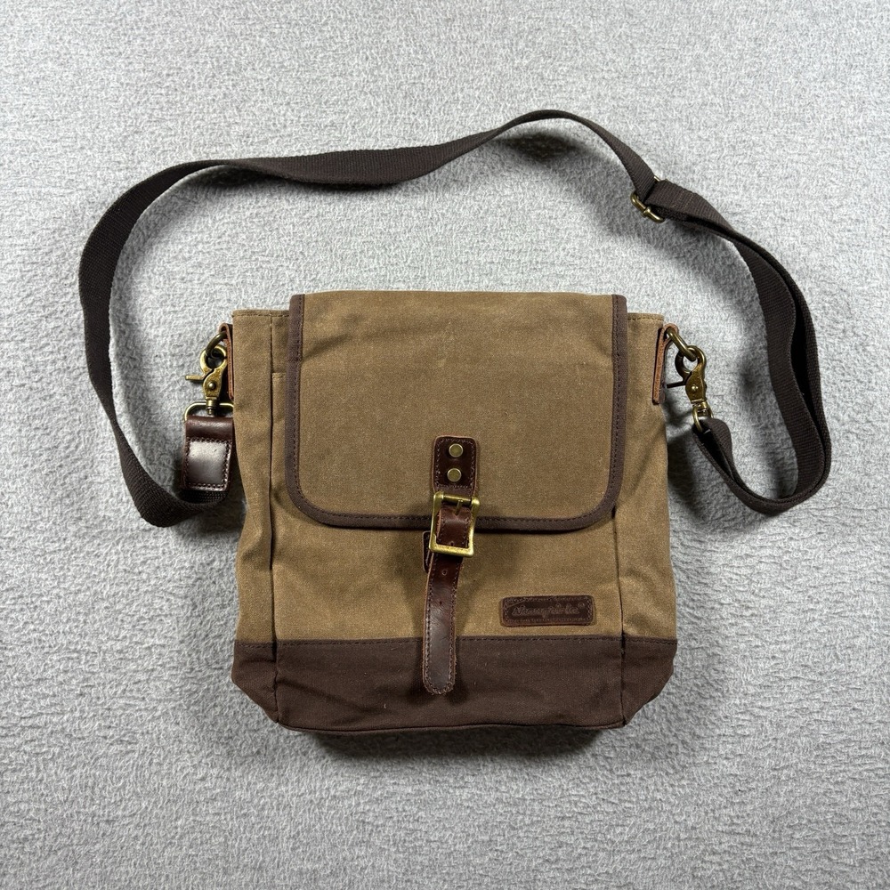 Shangri-La Canvas Messenger Bag Crossbody Leather Strap Small Travel Bag Brown